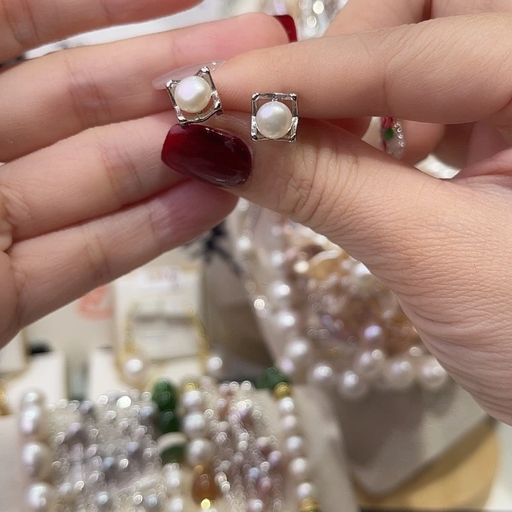 合金淡水珍珠耳饰