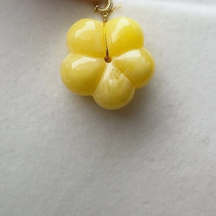 蜜蜡吊坠(不含链)银S925镀金镶嵌小花