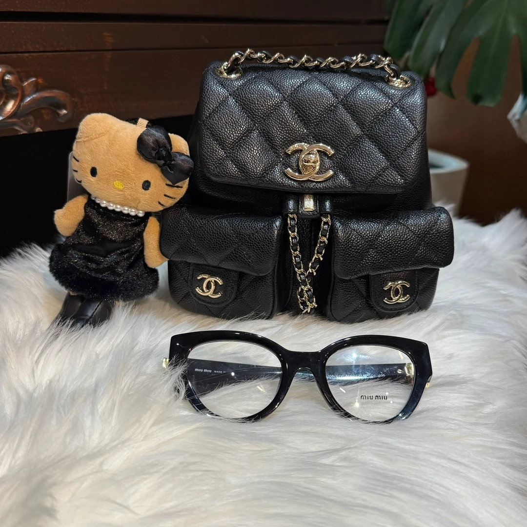 99新 Chanel/香奈儿 香奈儿 25p Duma双肩包 小号黑金荔枝纹牛皮