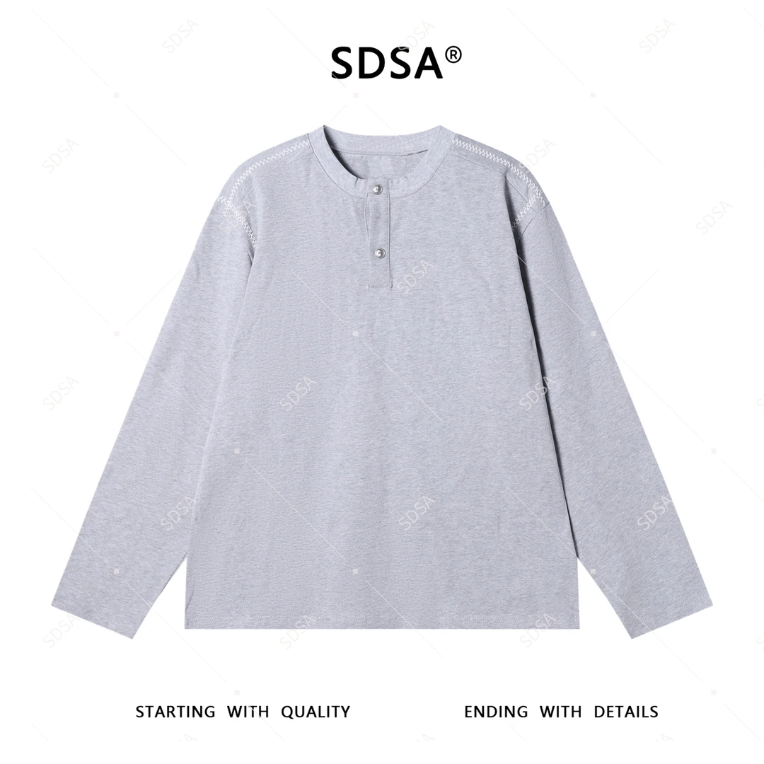 SDSA男士秋冬新款轻奢痞帅男装韩版半纽扣圆领长袖T恤宽松简约