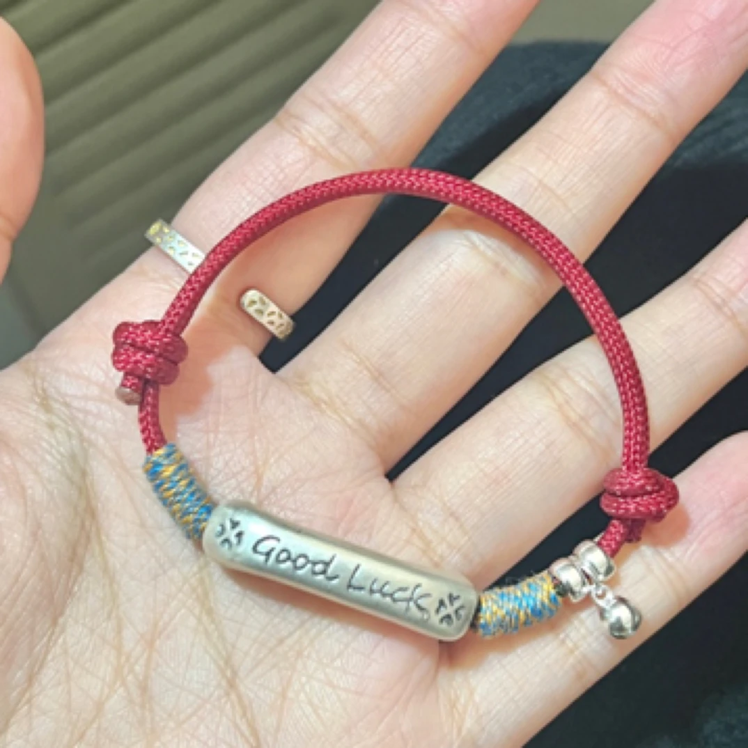吊坠足银 新款-2025goodluck幸运红绳手链抽拉可调节