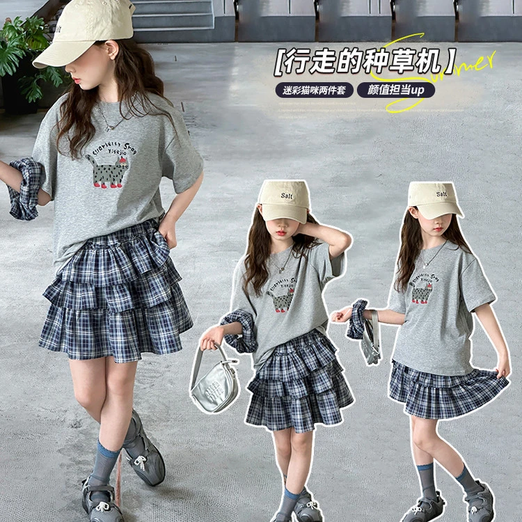 【林优诺】套装韩版夏季印花女童中大童大童套装儿童洋气时尚百搭