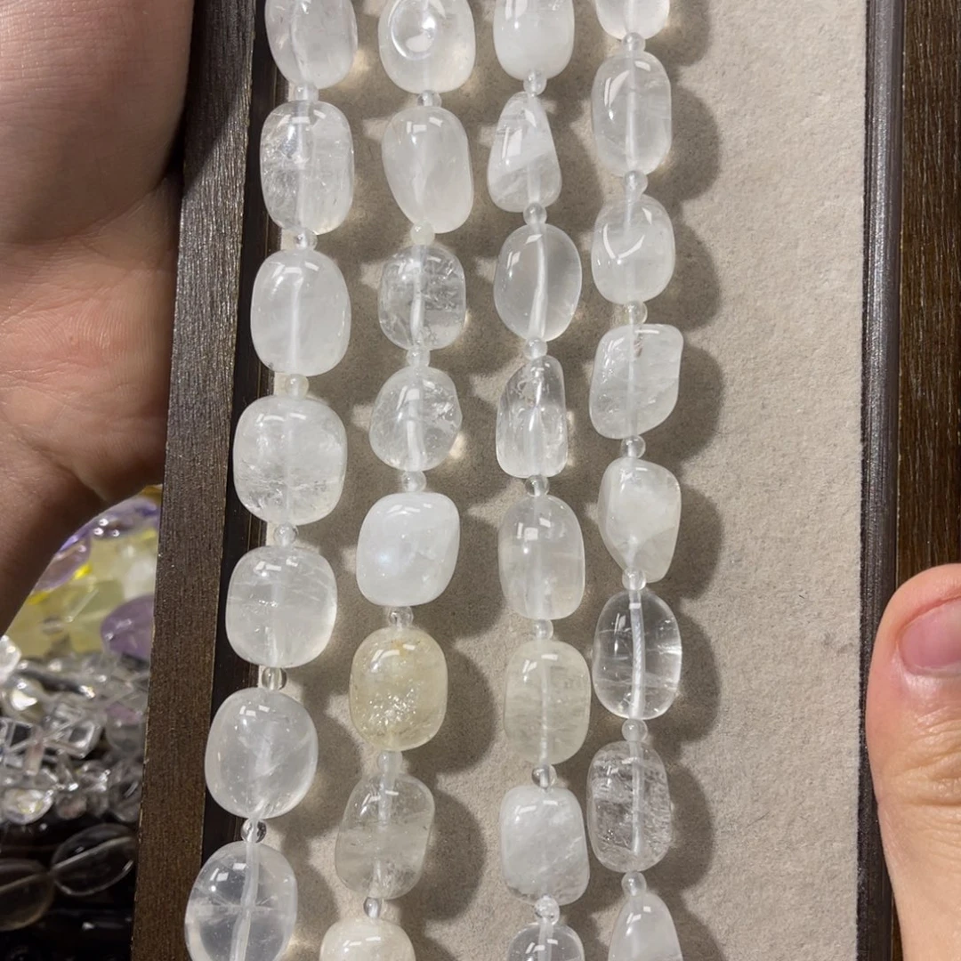 手链银S925镶嵌烟晶卡15左右天然白水晶糖豆