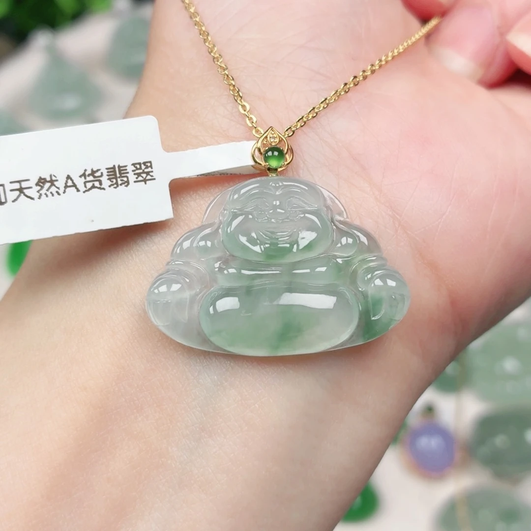 翡翠18K金镶嵌颈饰缅甸天然A货翡翠