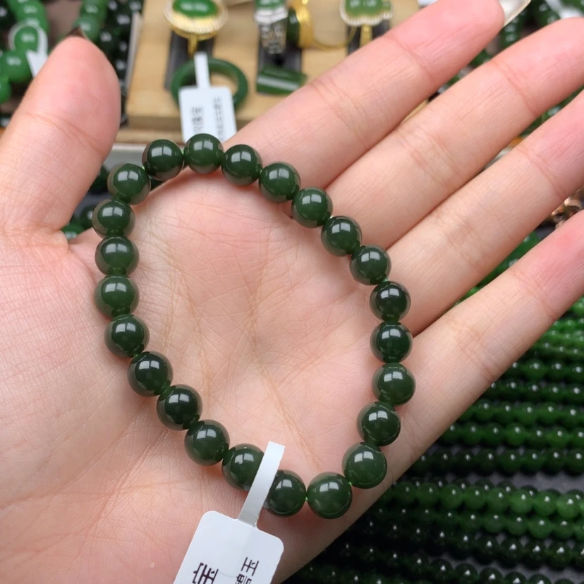 【闪购商品】未镶嵌手串和田玉（碧玉）8m菠菜绿无黑清货出