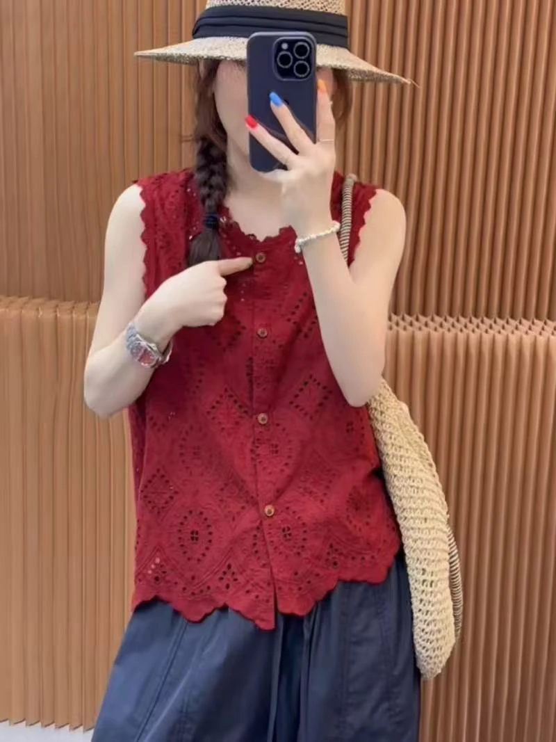 圆领蕾丝无袖背心马甲上衣夏女通勤高端专柜外套2945