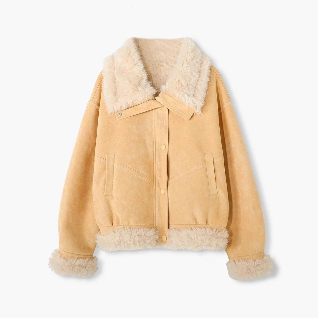 小个子短款羊羔毛外套女2025冬季新款毛毛夹克拼接设计师上衣