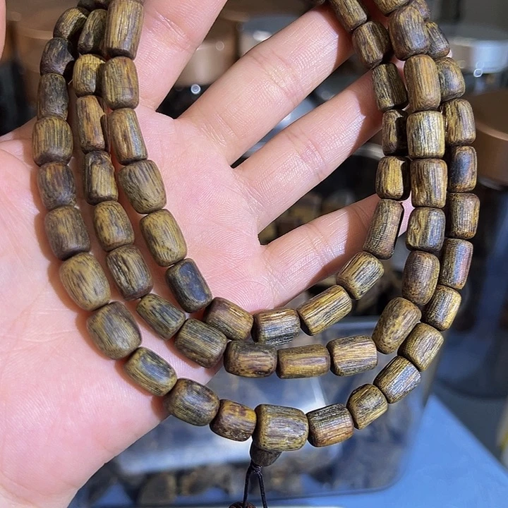 沉香手串九九沉老料树心油多圈金沙叶0830