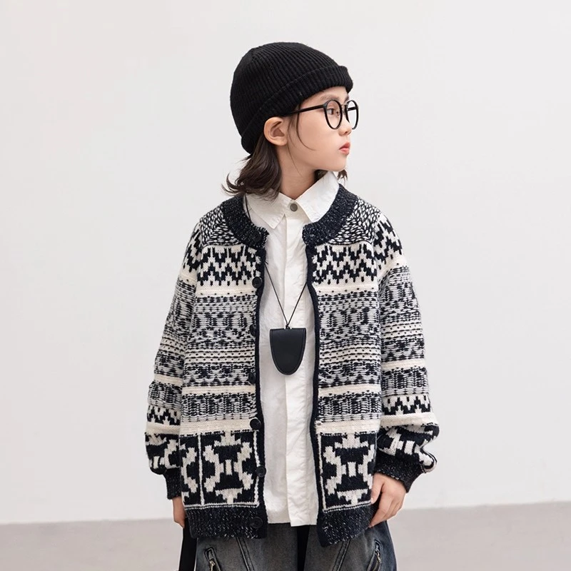 男童开衫毛衣秋冬款2025新款中大儿童装秋季宽松针织外套男孩秋装