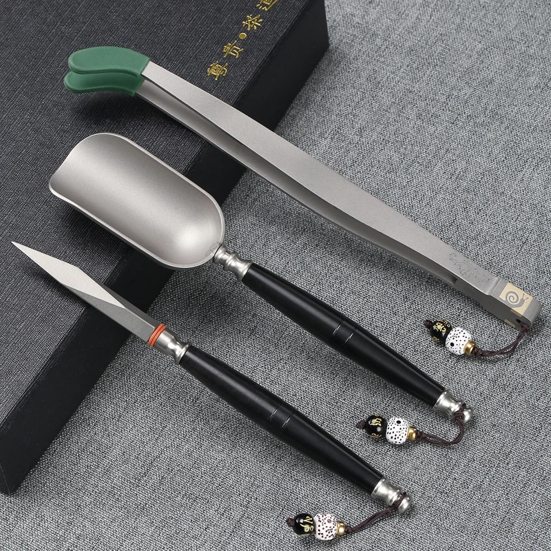 钛茶夹茶刀茶勺茶道配件功夫茶具茶叶夹分茶茶铲普洱撬茶泡茶工具