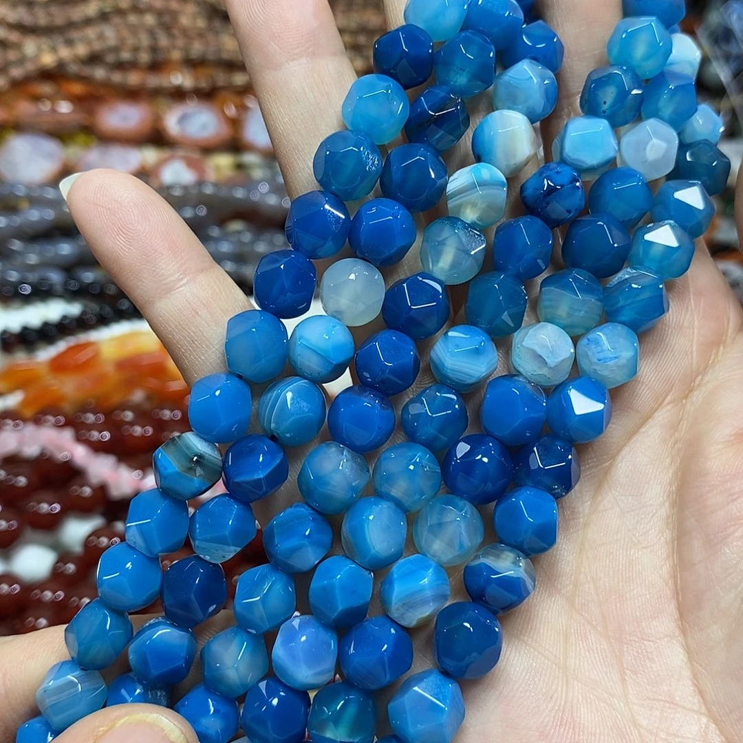玛瑙/玉髓未镶嵌珠宝半成品蓝玛瑙万切一条卡10mm
