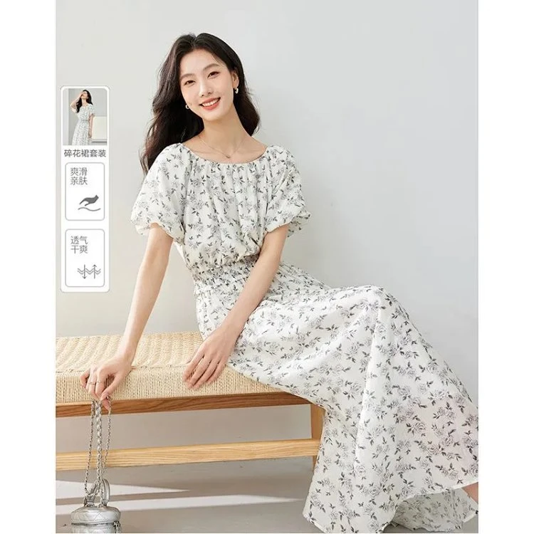 *莱赛尔套装裙女2025年夏季上衣打揽收腰显瘦气质两件套M8717