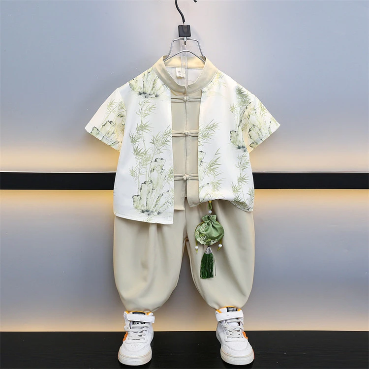 汉服男童夏季日常可穿中国风古装儿童新中式唐装薄款短袖长裤套装