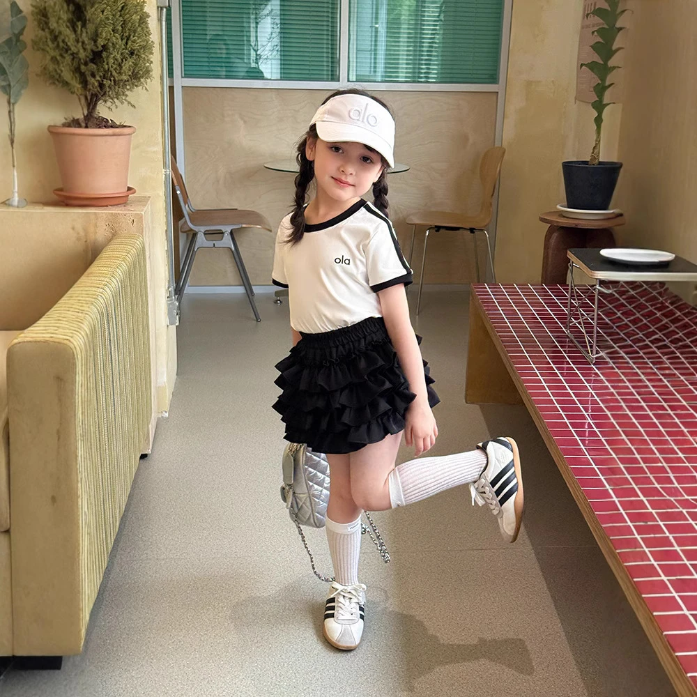 【现货清！】儿童正肩短袖女童韩版撞色休闲运动字母T恤25D183