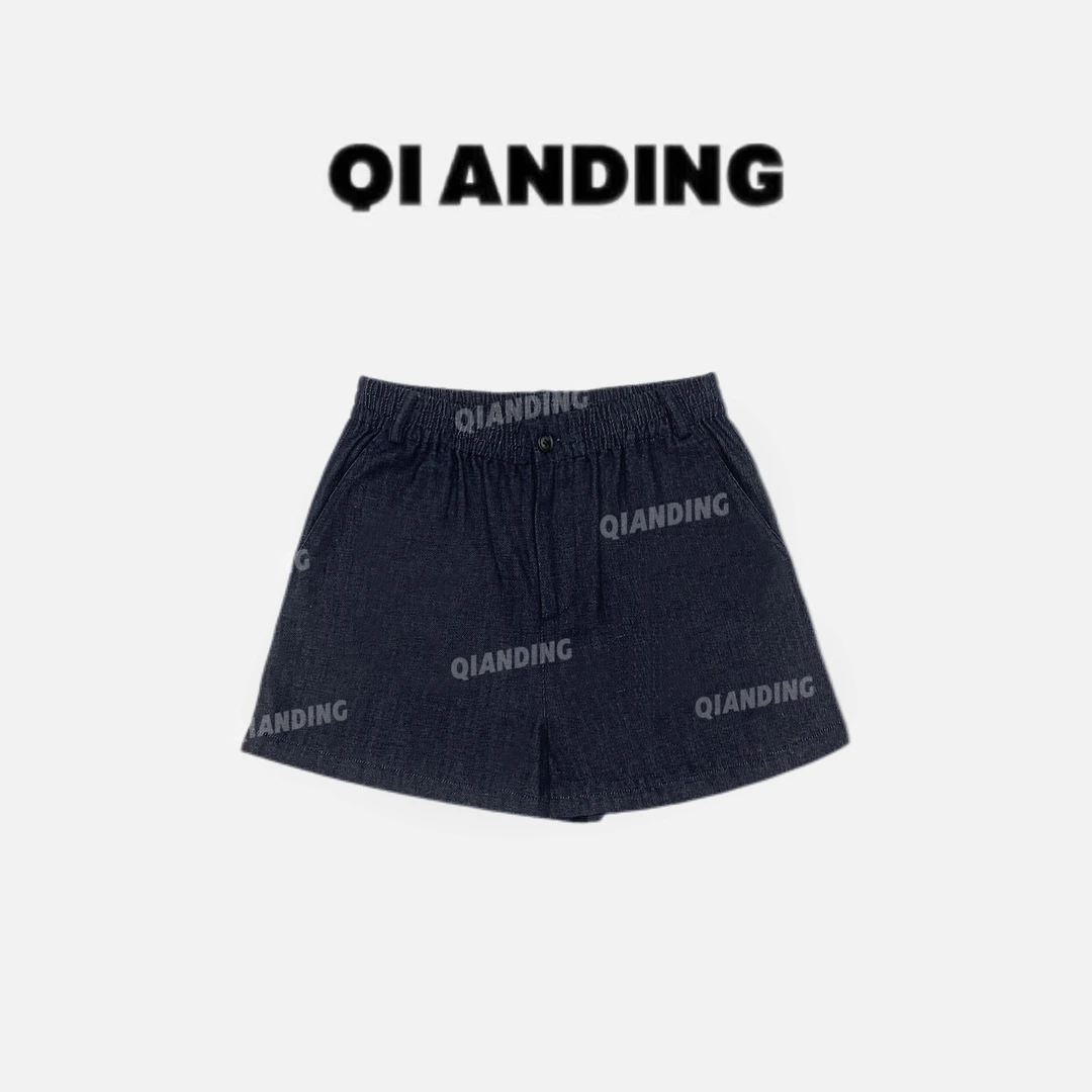 【QIANDING】2025春夏新款时尚简约松紧腰短裤25583