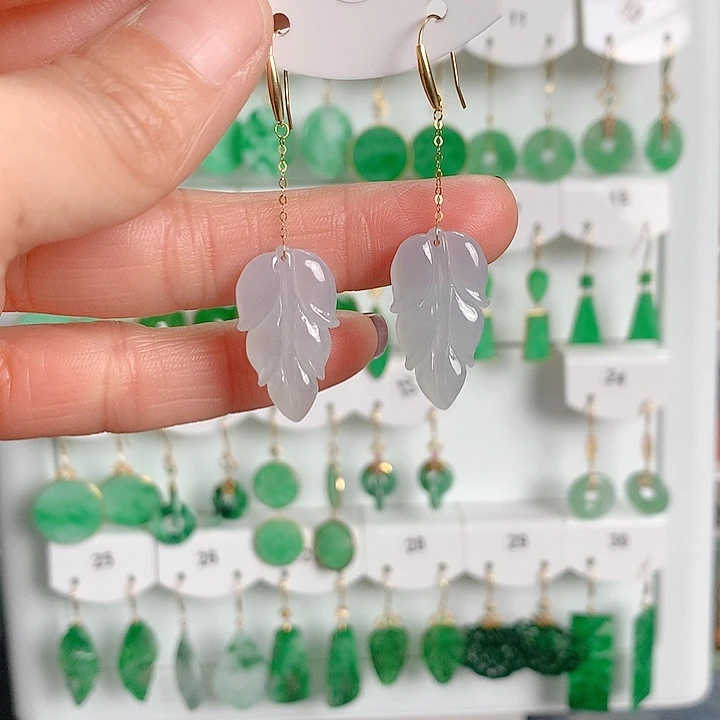 翡翠耳饰18K金镶嵌翡翠