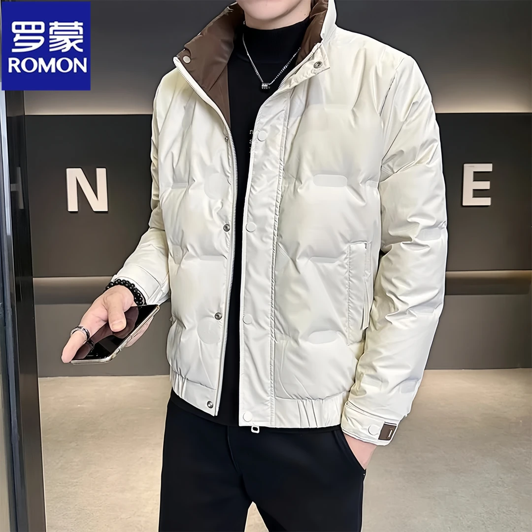 Romon/罗蒙冬季潮流新国标白鸭绒立领羽绒服男士时尚休闲防寒外套