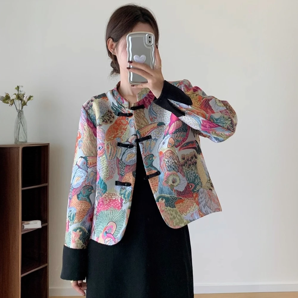 新中式外套女2025春秋新款国风盘扣刺绣高级感唐装小香风短款上衣