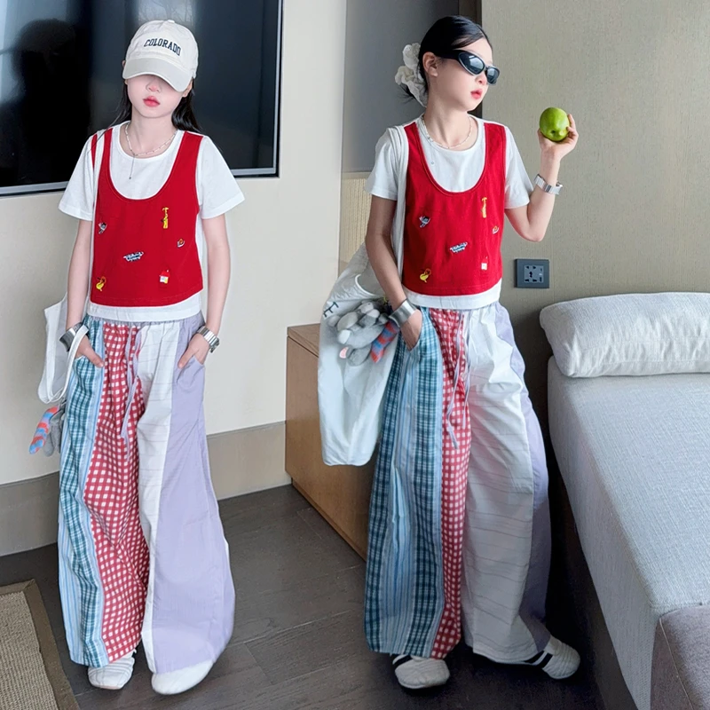 女童夏季套装2025新款女孩洋气休闲韩版潮款阔腿宽松中大童两件套