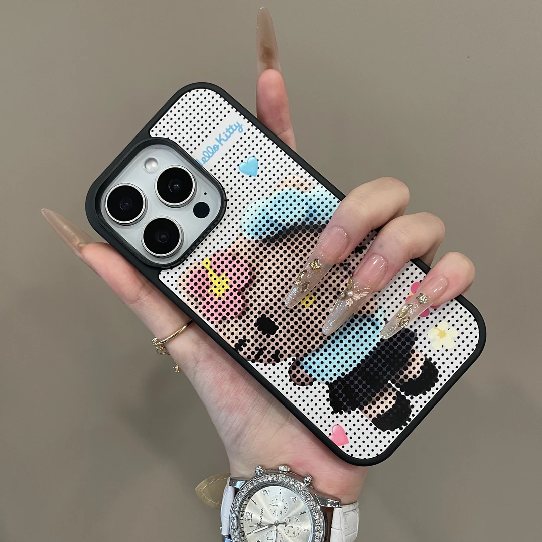 卡通像素波点花朵KT猫适用iPhone16手机壳15pro创意14pm个性13女