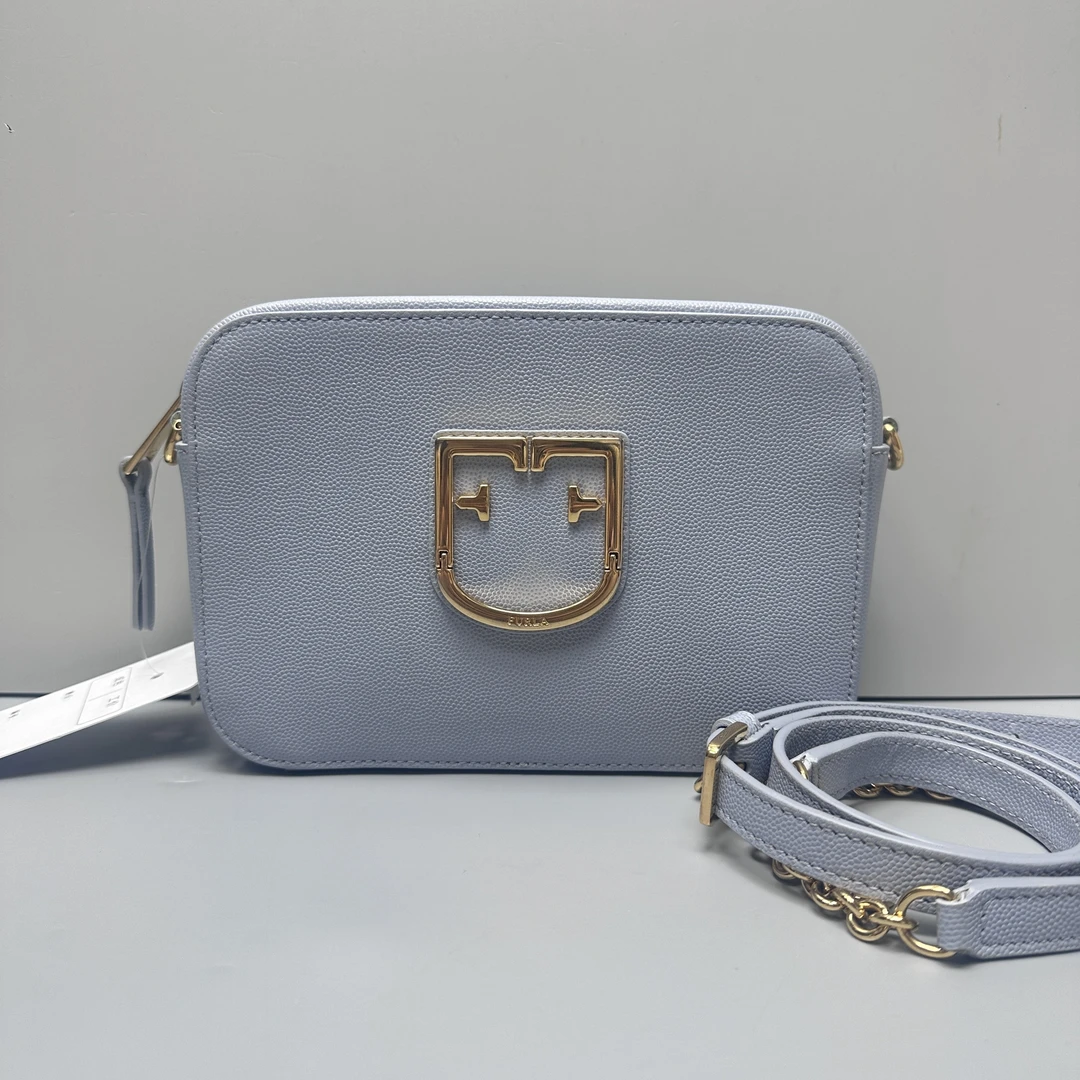 95新 FURLA/芙拉 蓝色相机肩包包19x14x6cmEM100803单肩奢侈灰色