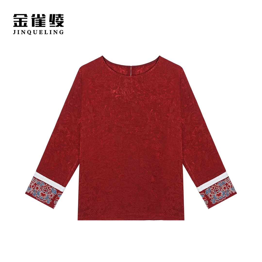 金雀绫【赤霞仙子】新中式国潮风刺绣款圆领提花衬衫SZ1S52
