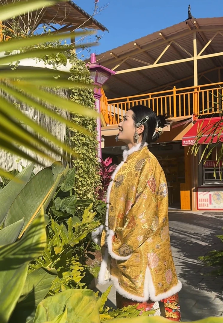 妆花云锦中长款棉服