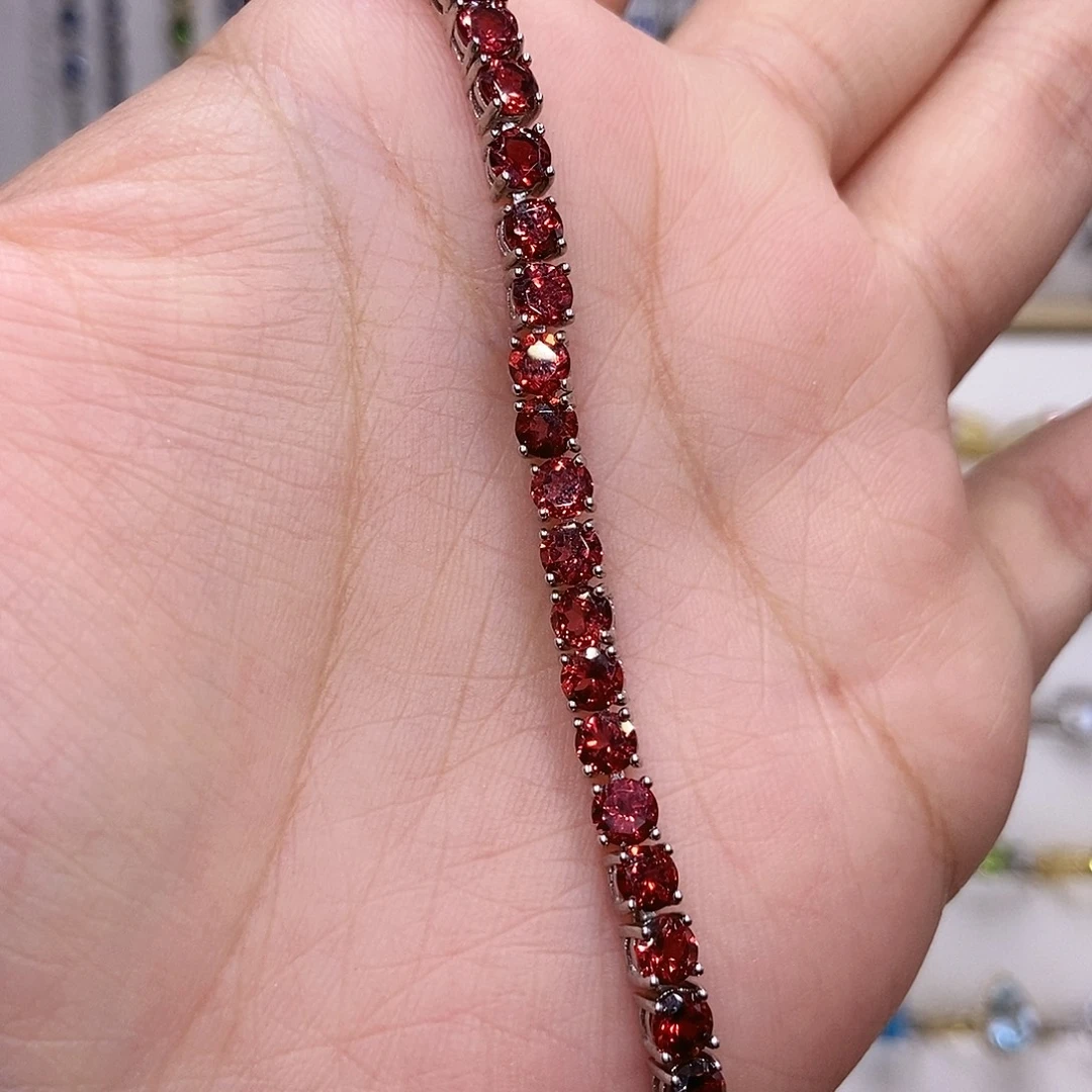 石榴石银S925镶嵌手链