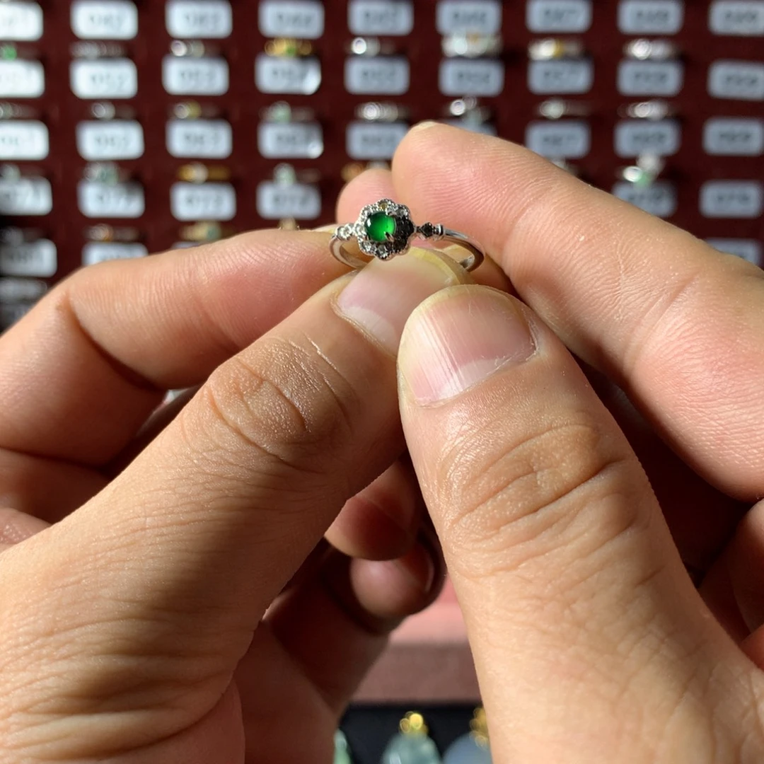 翡翠银S925镶嵌戒指499