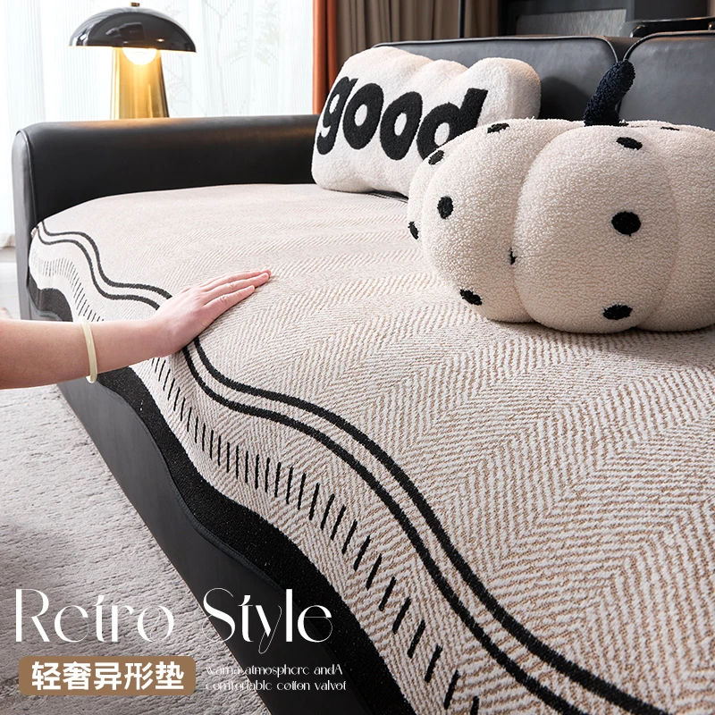 异形雪尼尔沙发垫新款四季款一片式直排防滑皮沙发专用坐垫全盖