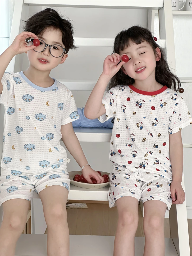 【宅家清凉感】2025夏季儿童薄款圆领睡衣套装男童女童居家服两件套