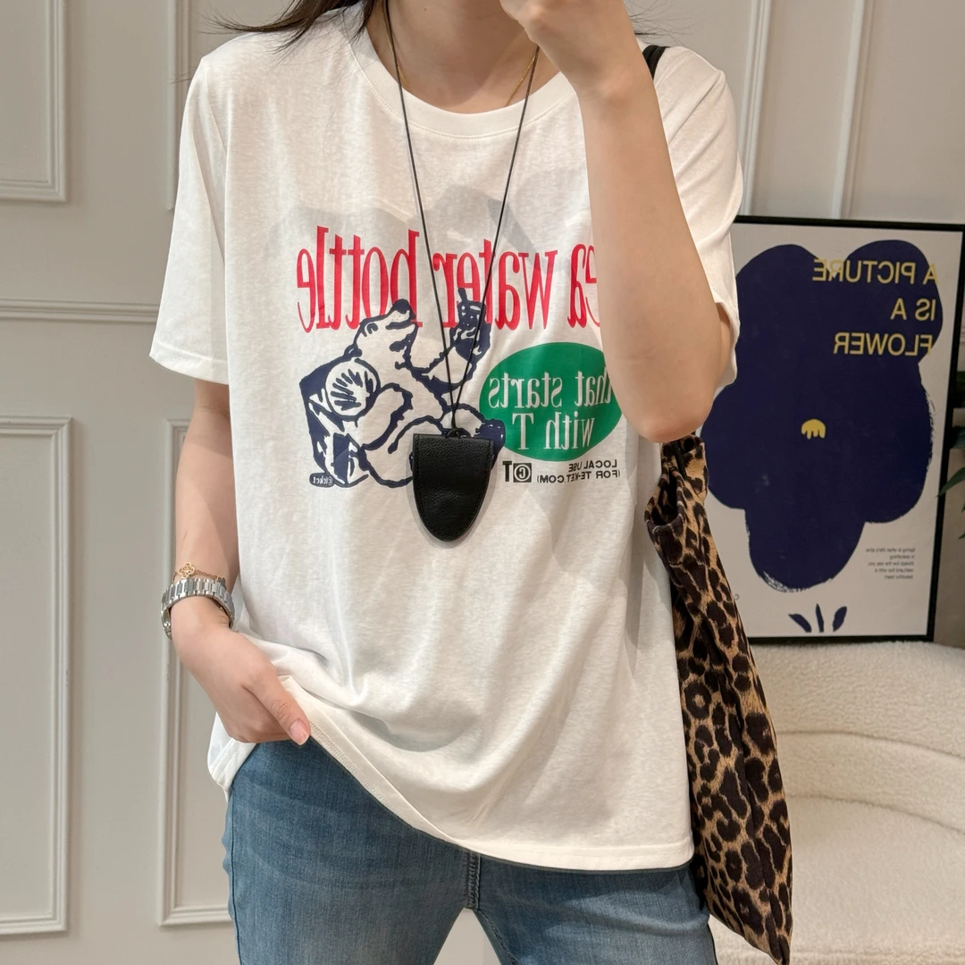 美亚恩NANA【北极熊】雪花棉圆领北极熊印花短袖T恤宽松C0303