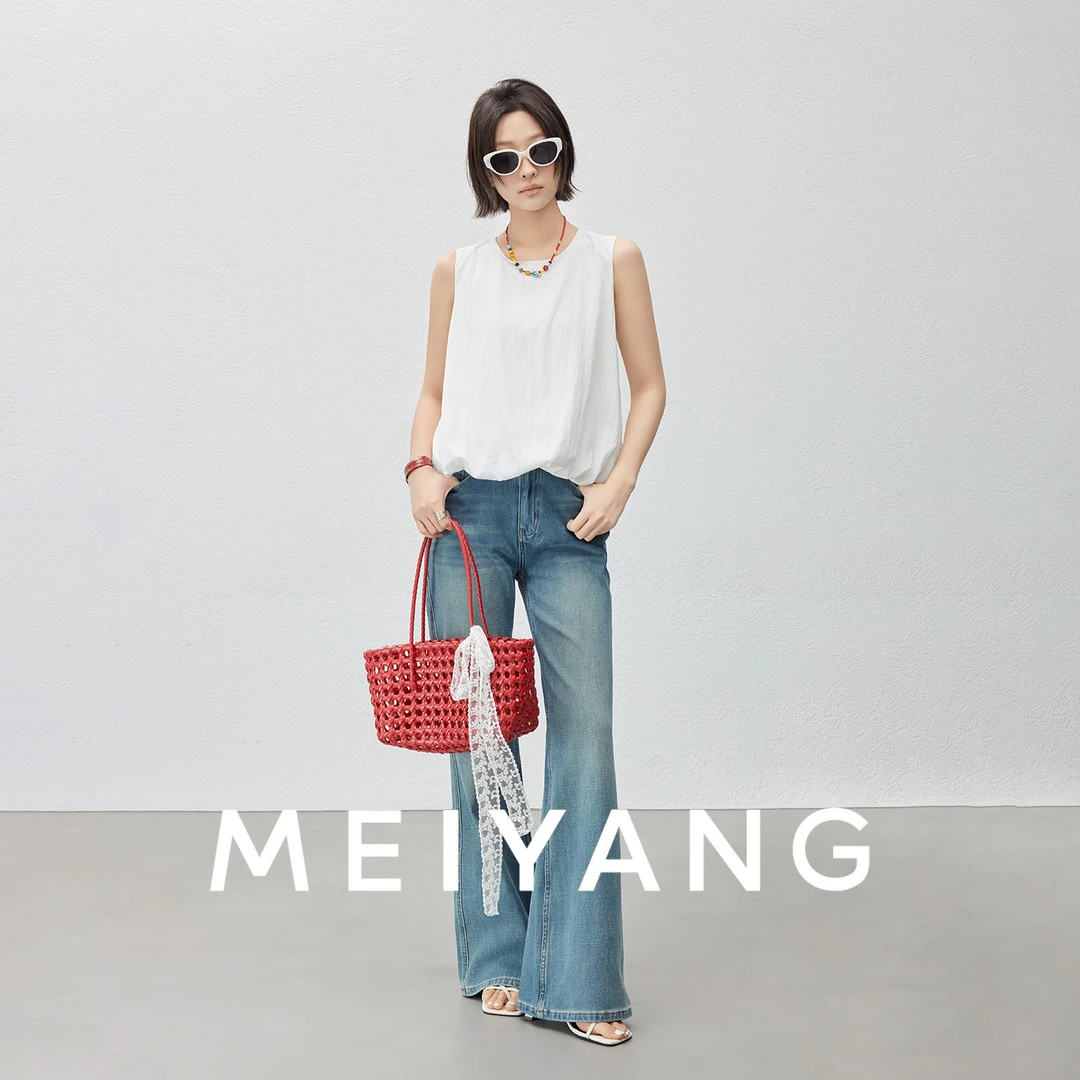 美洋MEIYANG 花苞背心二号 俏皮减龄微皱肌理圆领无袖上衣通勤