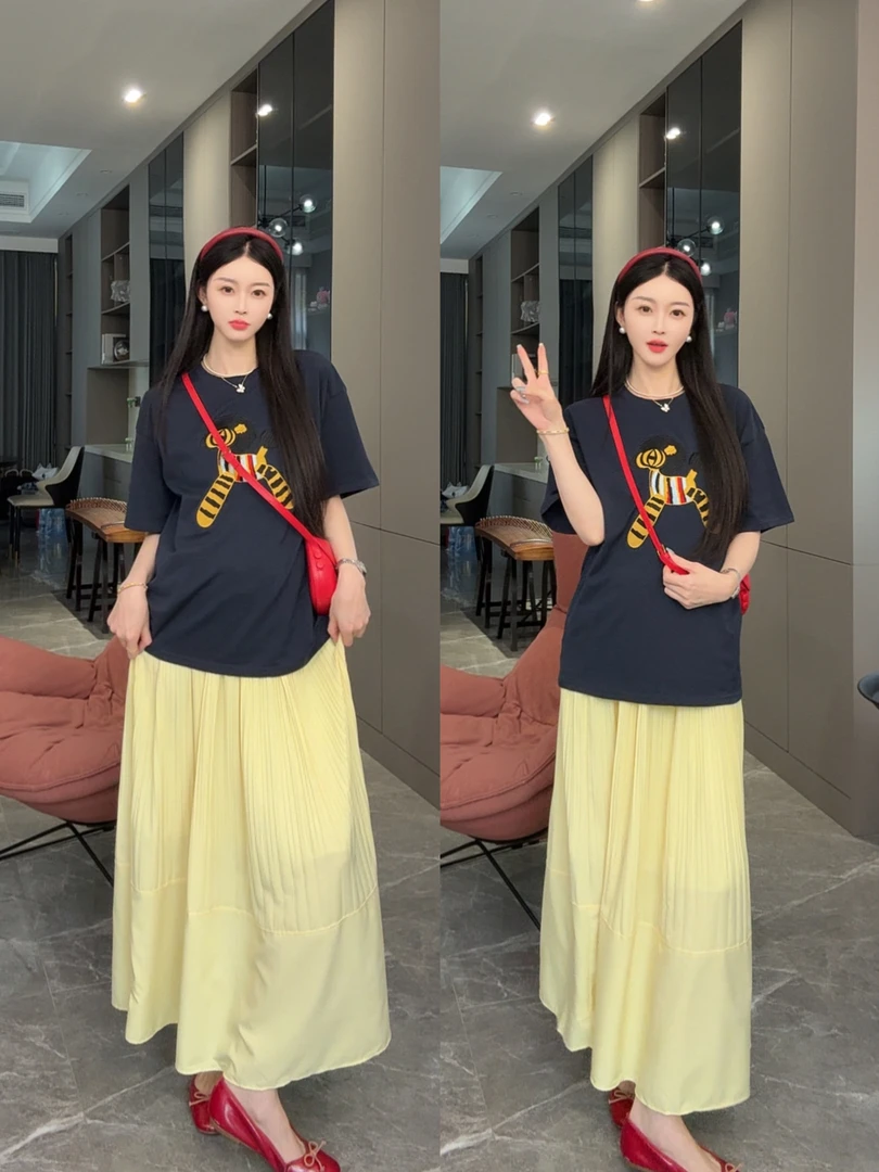 【安盈】孕妇装夏套装上衣女夏季短袖T恤外出时尚两件套网红孕妇夏