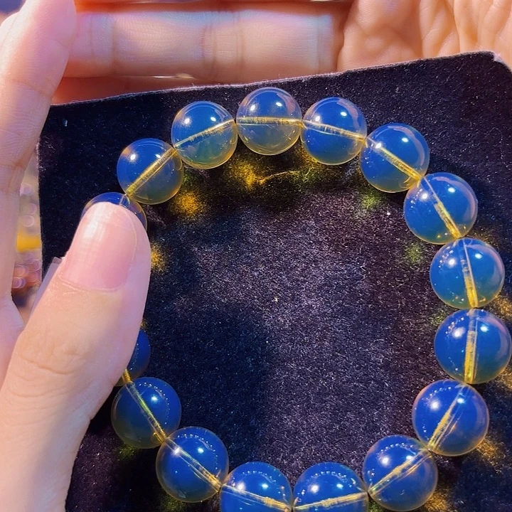 未镶嵌蓝珀珠宝奇石墨西哥蓝珀手串12