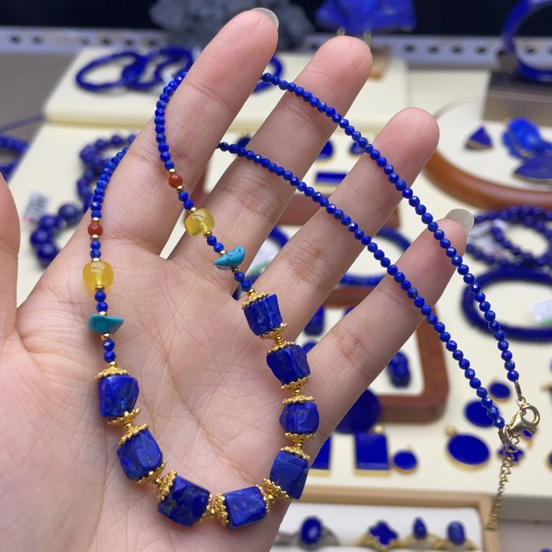 银S925镀金镶嵌青金石项链