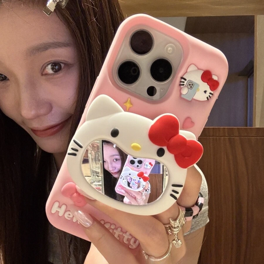 可爱伸缩大嘴镜面支架kitty适用苹果16promax手机壳15保护套14/13