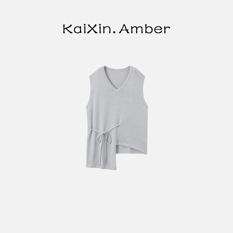 【山茶栀意】韩系 设计感系带 无袖针织上衣  KX