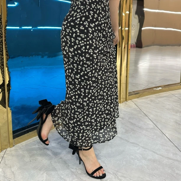 0590-3胶粘高跟欧美风纯色时装凉鞋印花黑色休闲