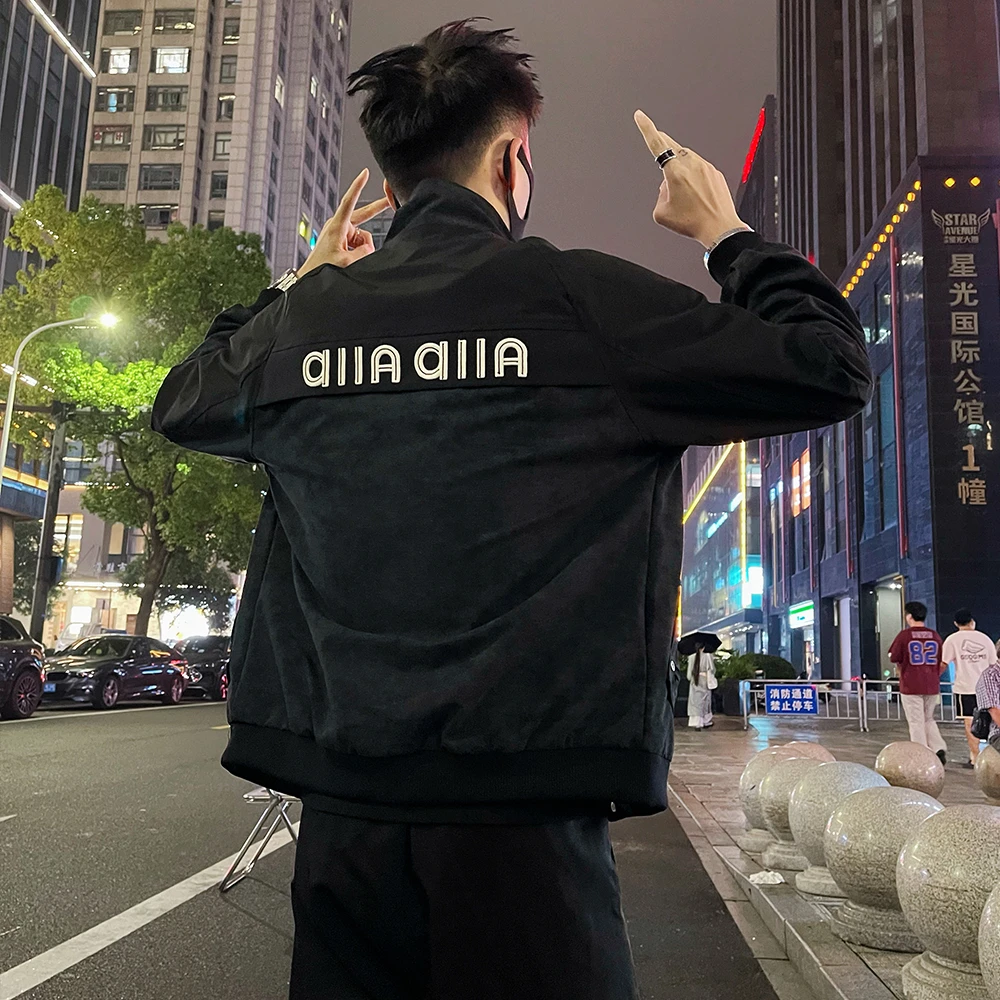 外套男款春秋季2025新款高级感肌理感字母刺绣撞色拼接休闲夹克帅