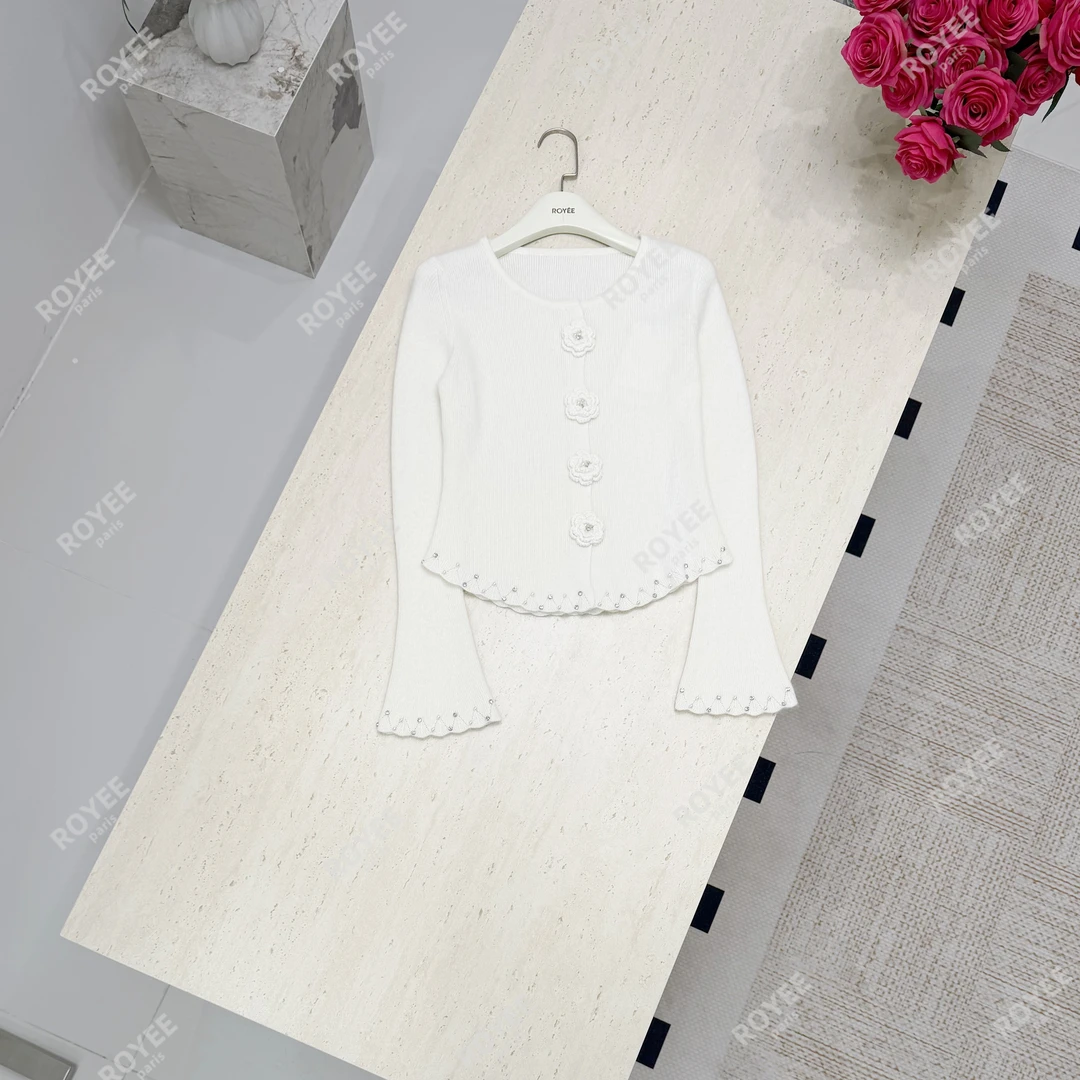 【冬季约会日】立体玫瑰温柔甜美木耳边设计修身百搭针织上衣RY1525