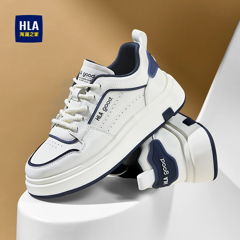 海澜之家男鞋2025新款夏季百搭增高鞋打孔透气小白鞋休闲拼色板鞋