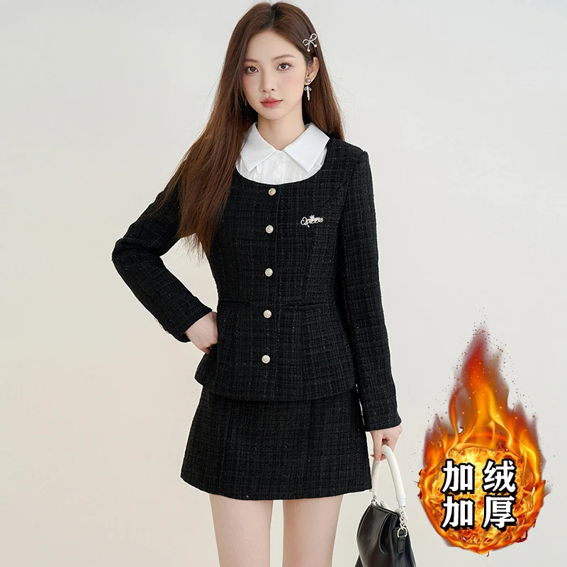 【加绒加厚】【两件套】气质千金风收腰连衣裙套装2898