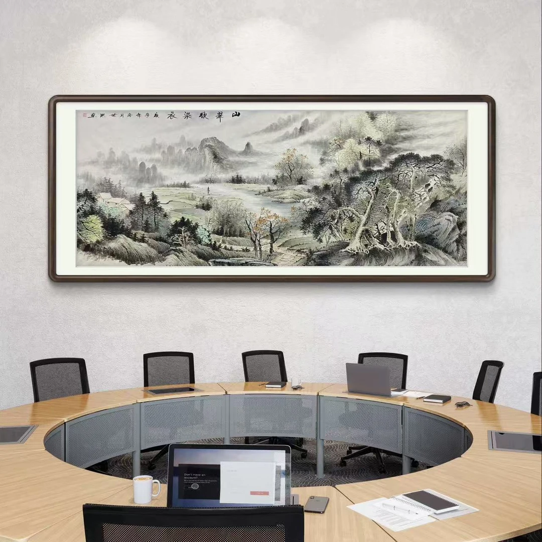 《山翠欲染衣》八尺山水纯手绘横幅客厅会议室国画挂画作品文玩探宝