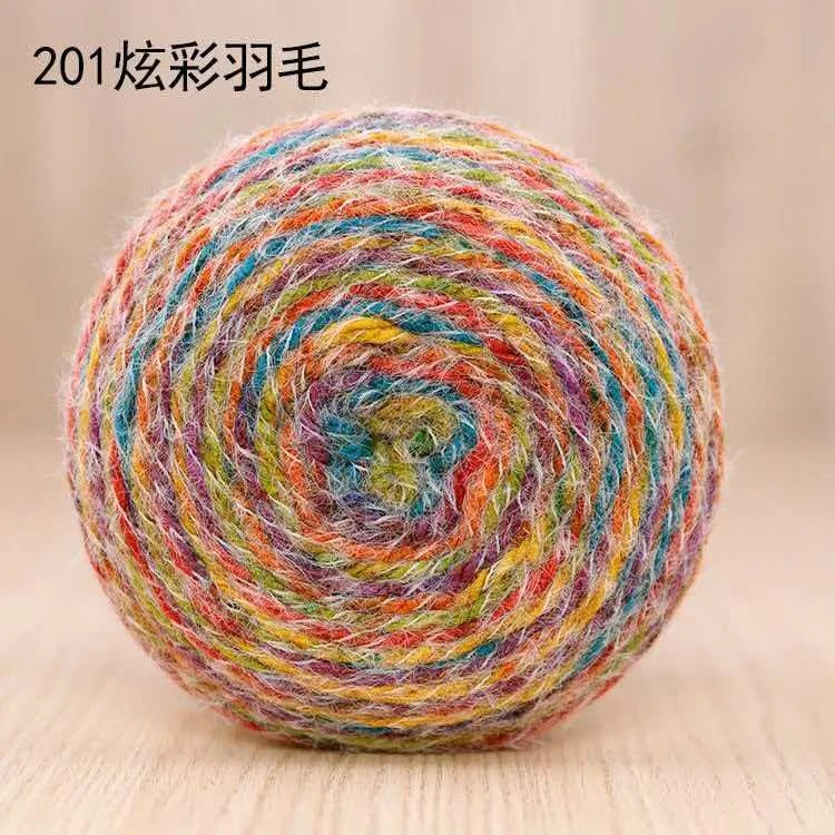 网红同款 炫彩羽毛段染中粗线手工编织钩织精灵帽围巾毛衣材料线