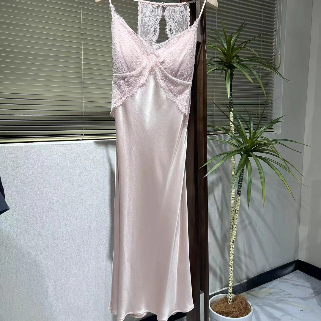 【睡衣工厂直销】真丝吊带100%桑蚕丝真丝性感吊带裙长裙D2429