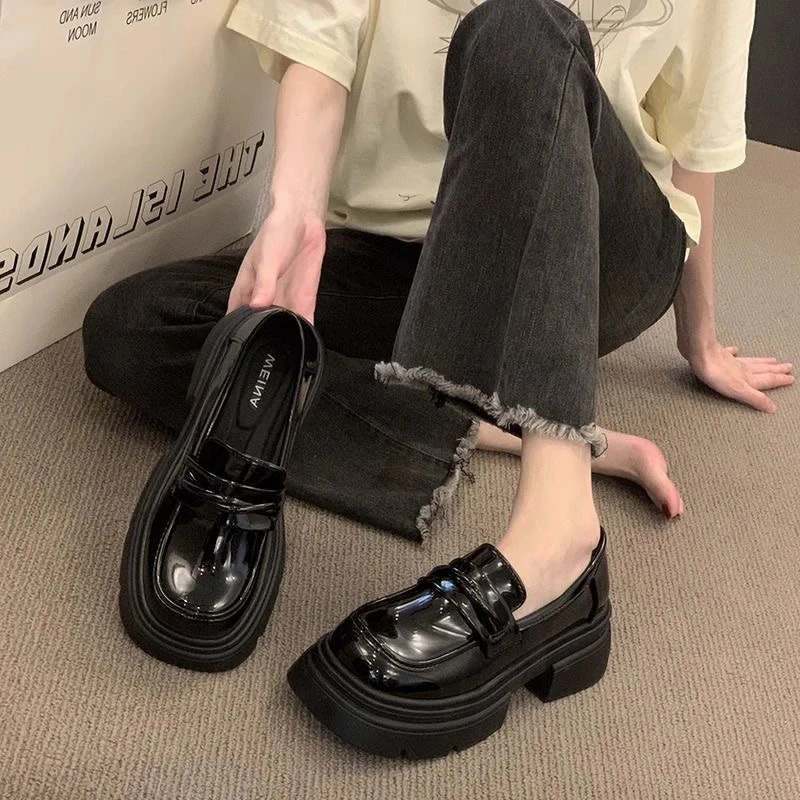 厚底乐福鞋女春季新款一脚蹬女鞋英伦风百搭小皮鞋WB-35