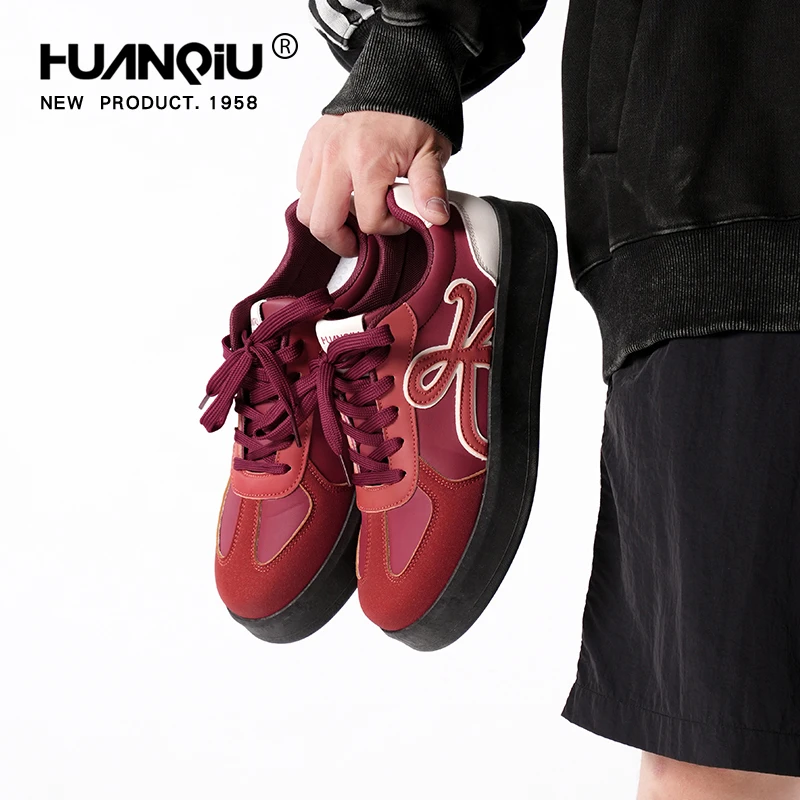 环球酒红复古厚底德训鞋男2025秋季新款爆款休闲鞋男鞋百搭板鞋QC