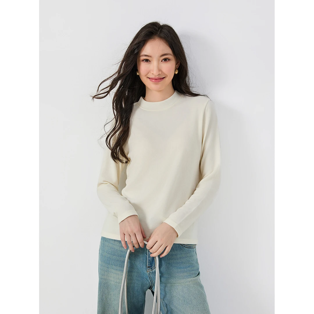 秋冬小立领打底衫女内搭宽松圆领纯色上衣百搭修身显瘦针织衫女