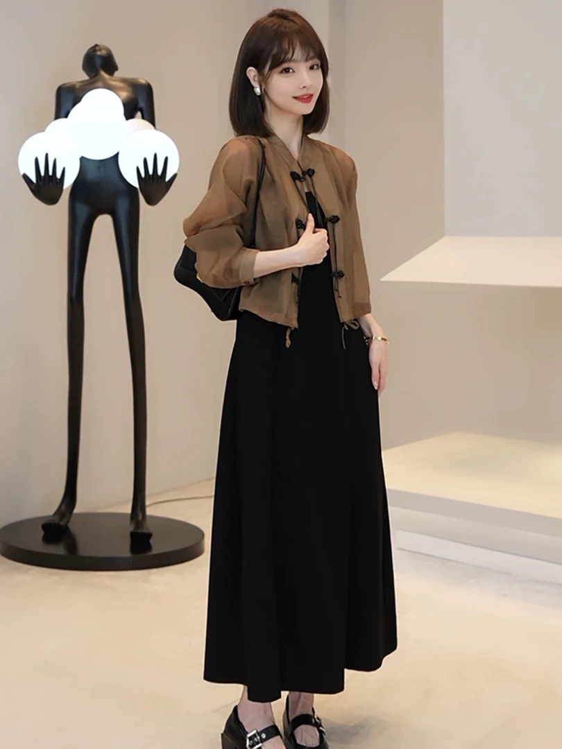 新中式复古大气棕色盘扣上衣